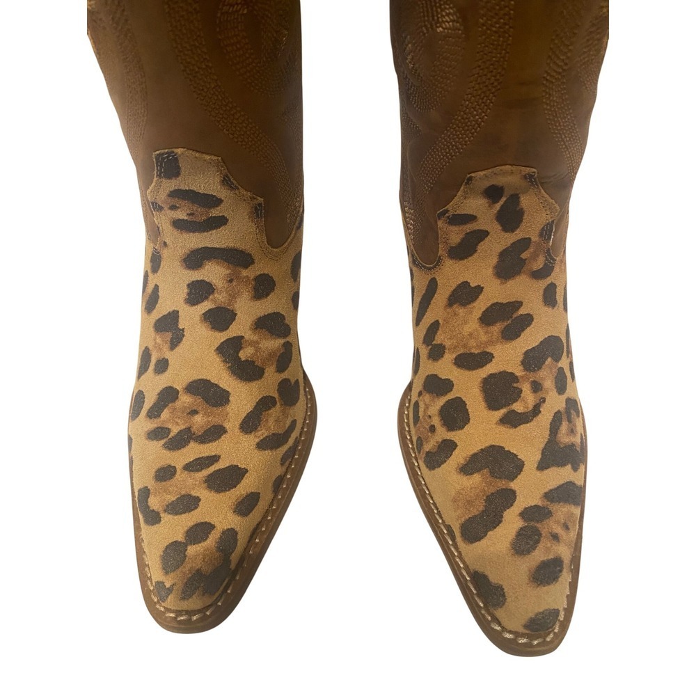 Dingo Leopard Print Western Cowboy Boots Tan Brown Pointed Toe DI7383 - Picture 7 of 9